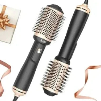 4-in-1 Hair Dryer Brush and Styler, Professional Salon-Quality Hot Air Brush Volumizer with Oval Barrel for All Hair Types – Gold