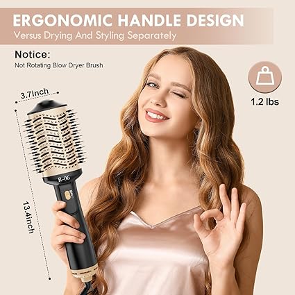 4-in-1 Hair Dryer Brush and Styler, Professional Salon-Quality Hot Air Brush Volumizer with Oval Barrel for All Hair Types – Gold